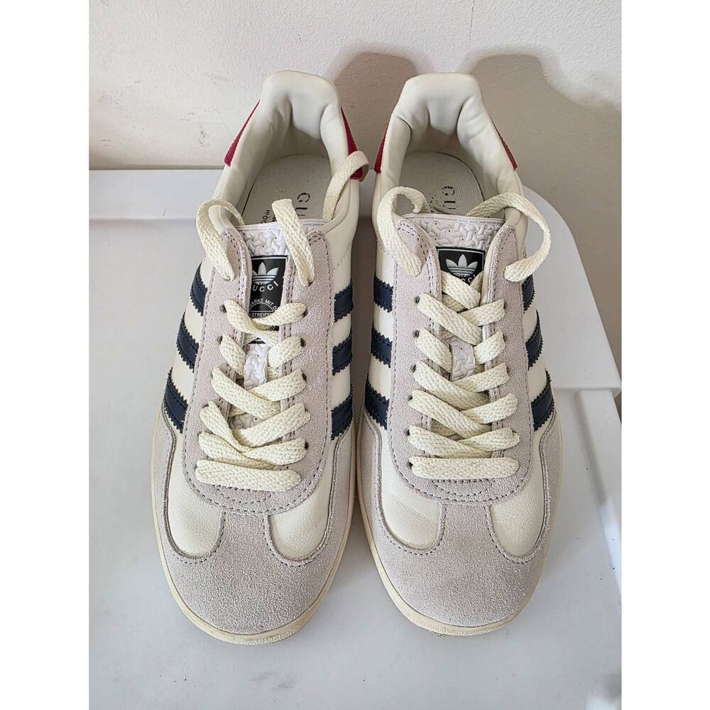 Adidas x GUCCI Gazelle Women's Sneakers-White, Blue, Red, and Tan Size 7 - Picture 4 of 11